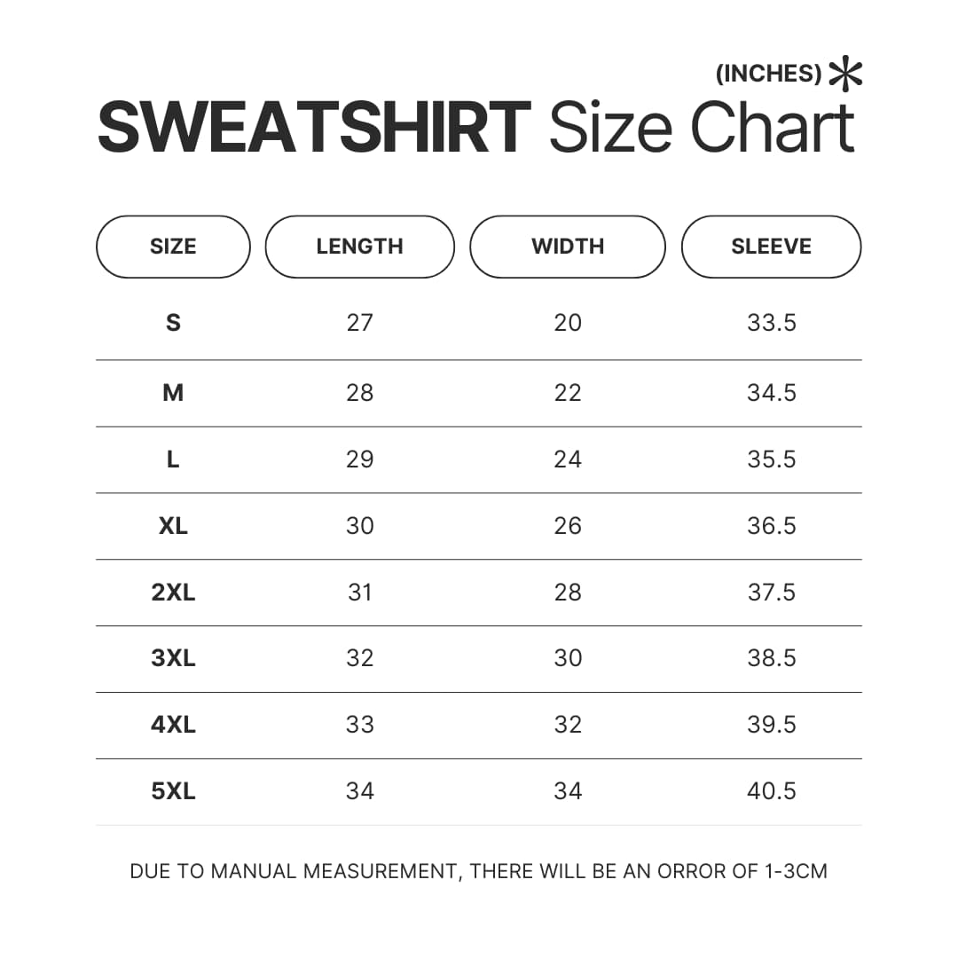 Sweatshirt Size Chart - Konosuba Merch